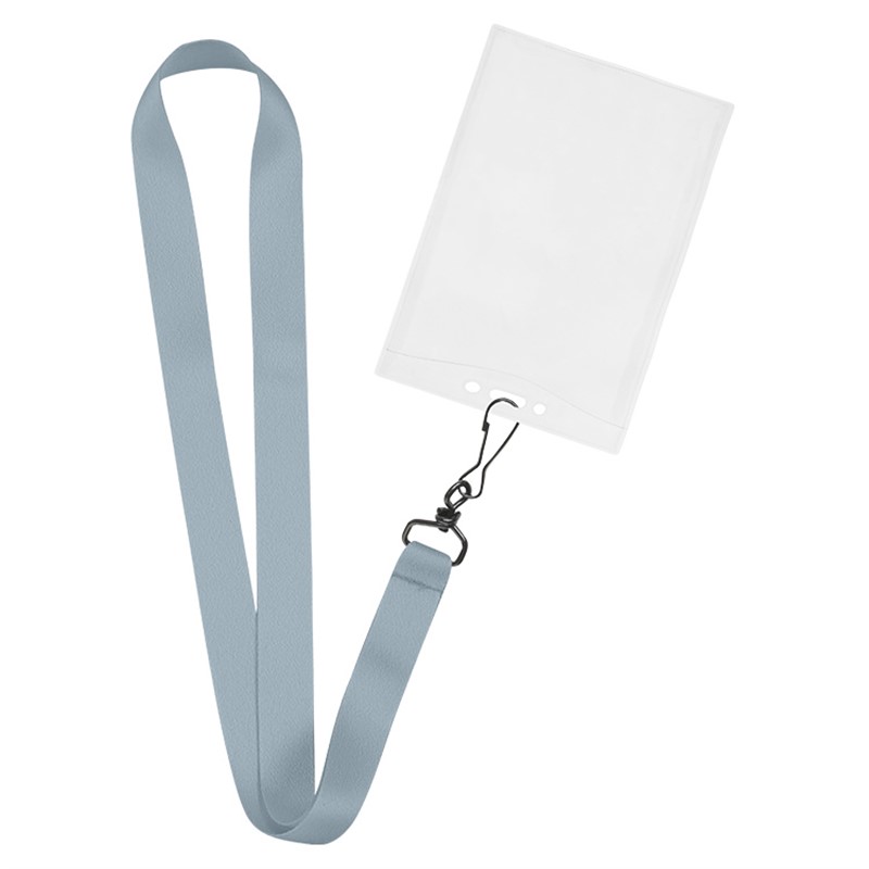 3/4 inch satin polyester lanyard with black j-hook and vertical ID holder.